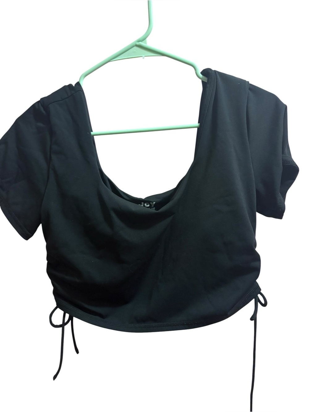 JoyLab Black Short-Sleeve Ruched Drawstring Crop Top